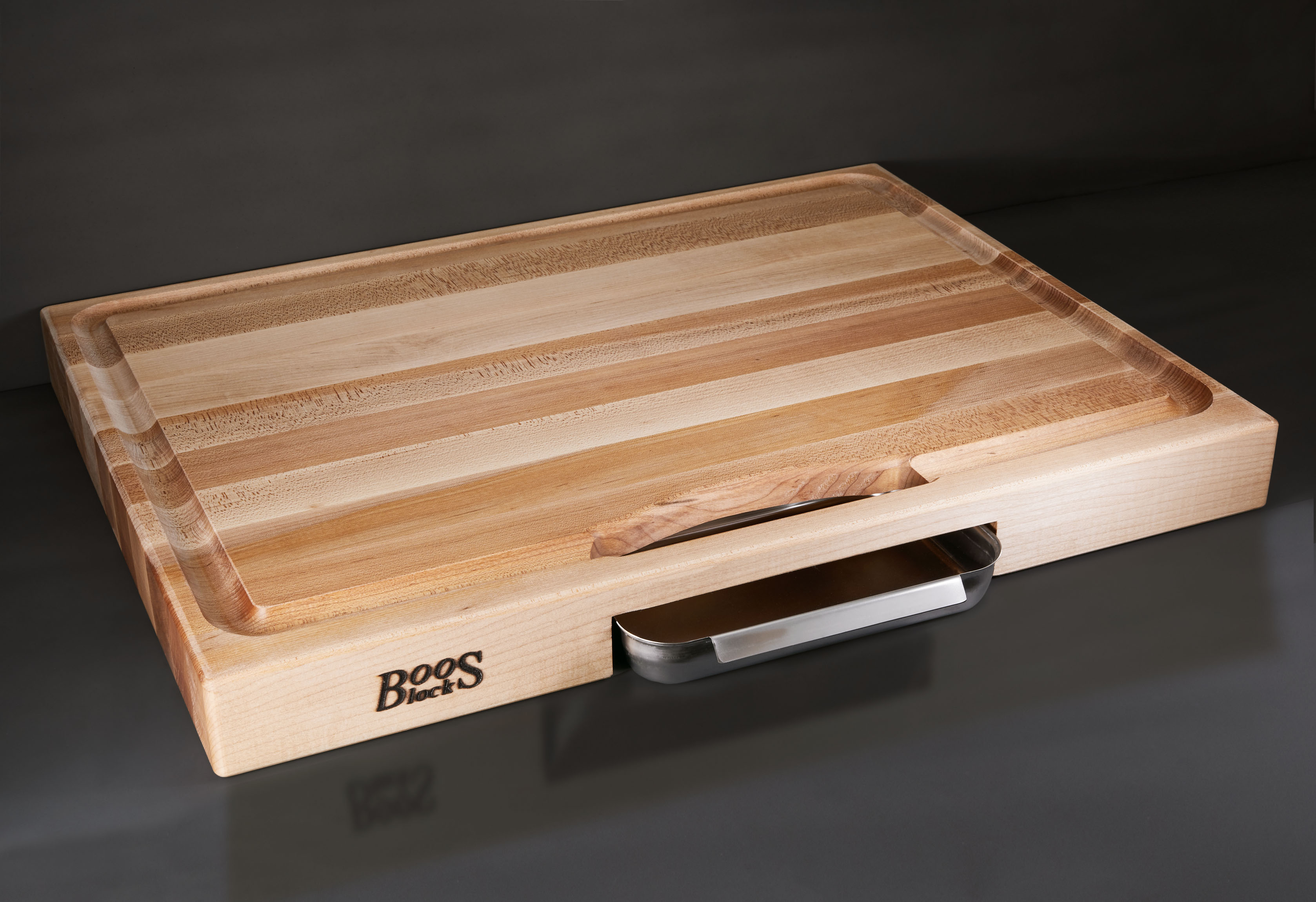 Großes Profi-Schneidebrett mit Saftrille und Auffangschale Ahorn 6cm