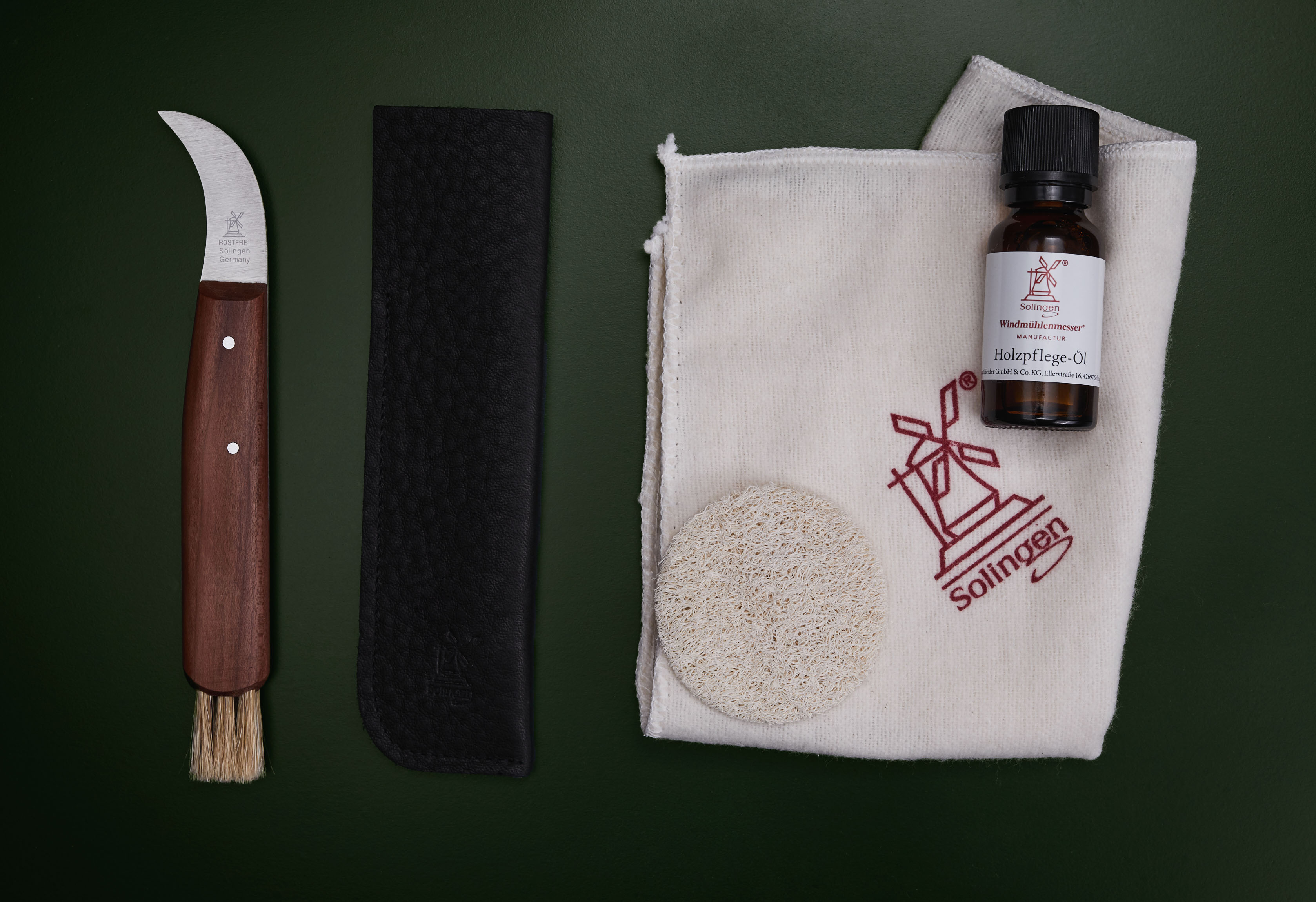 Pilzpflückmesser Pflaume rostfrei mit Naturborsten