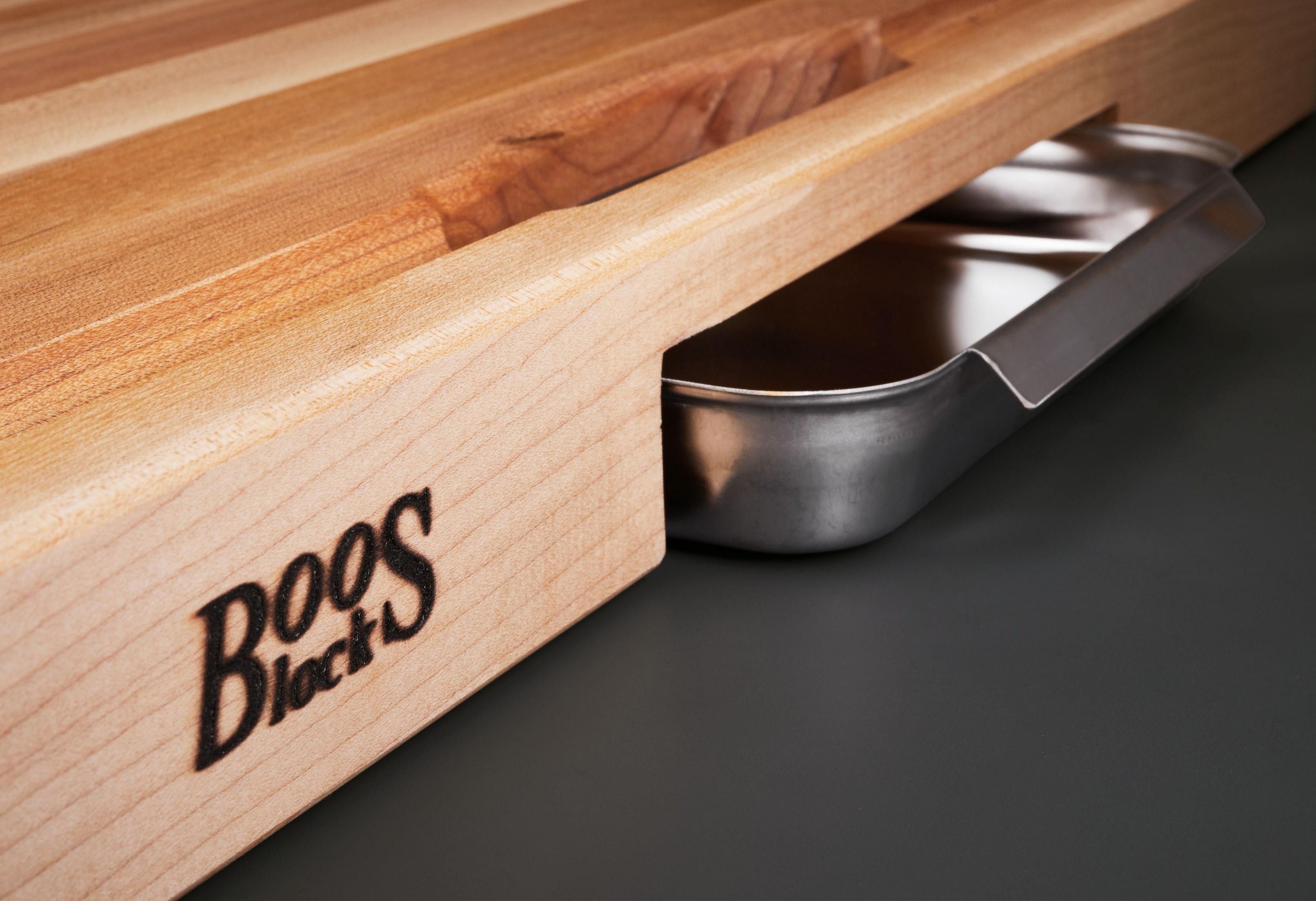 Großes Profi-Schneidebrett mit Saftrille und Auffangschale Ahorn 6cm