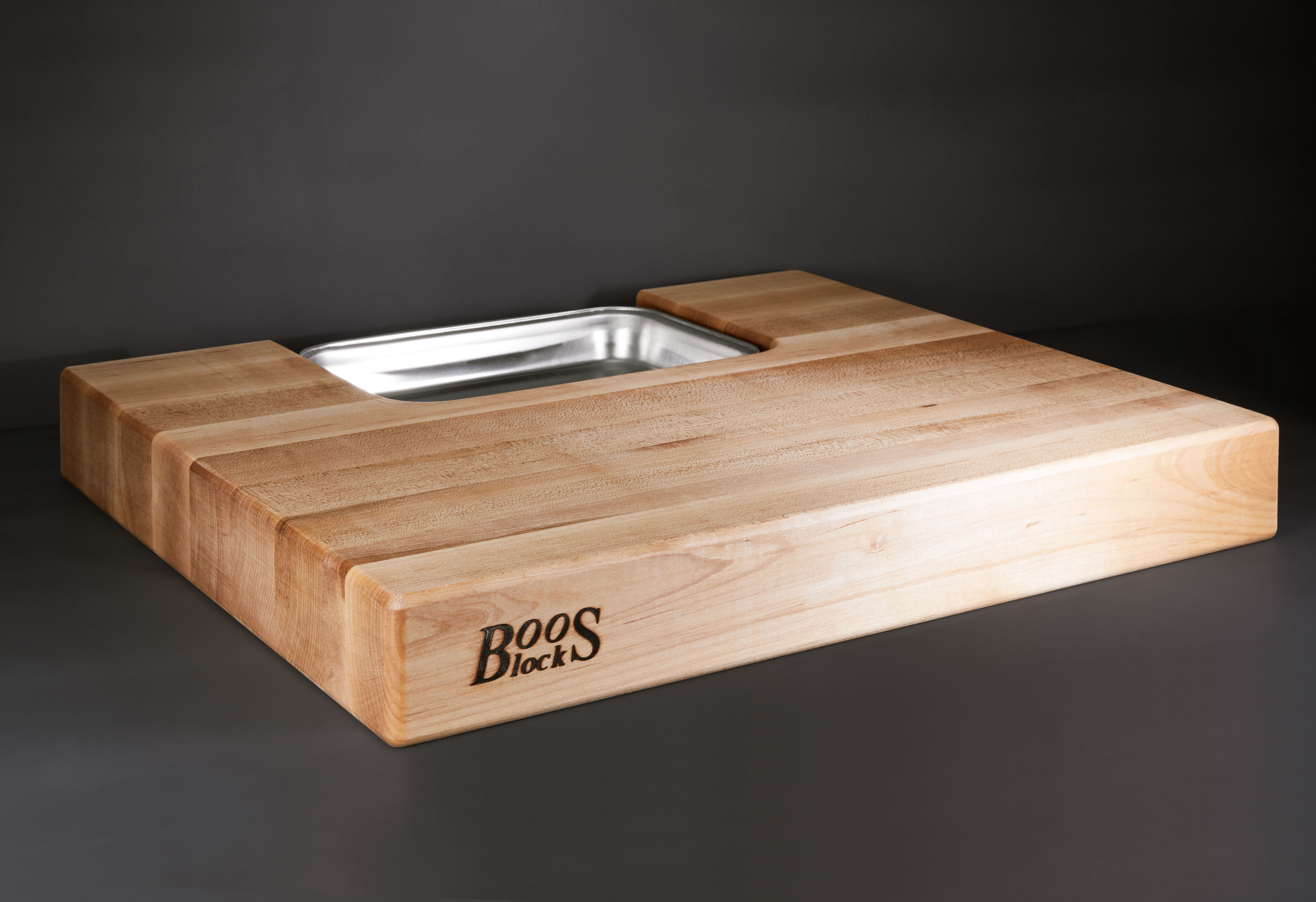 Mittleres Profi-Schneidebrett mit Saftrille und Auffangschale Ahorn 6cm