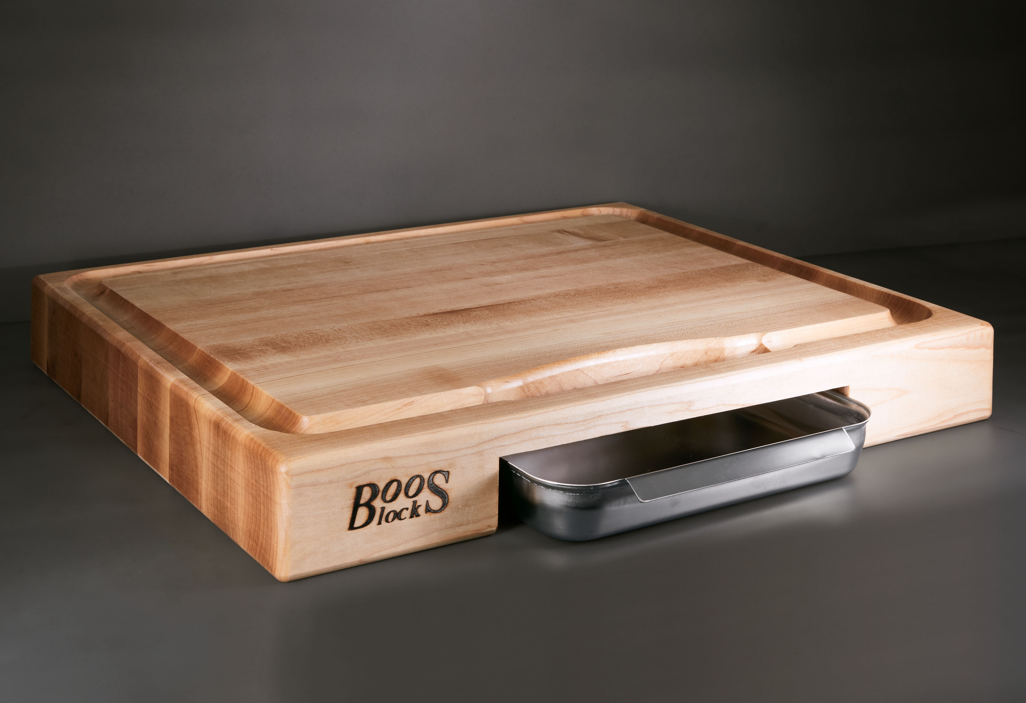 Mittleres Profi-Schneidebrett mit Saftrille und Auffangschale Ahorn 6cm